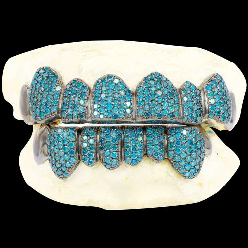 10K Si Blue Diamond Honeycomb Grillz