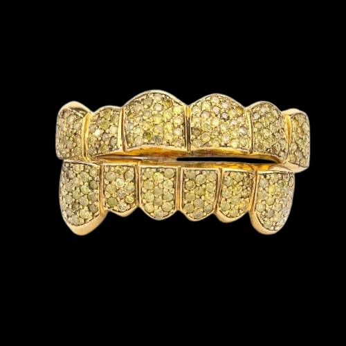 10K Si Yellow Diamond Honeycomb Grillz