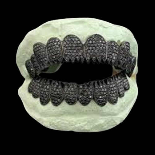 14K Excellent Cut Black Diamond Honeycomb Grillz