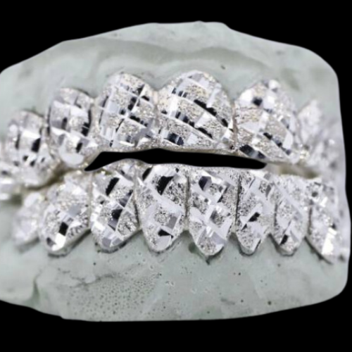 Silver Diamond Cut Solid Textured Grillz