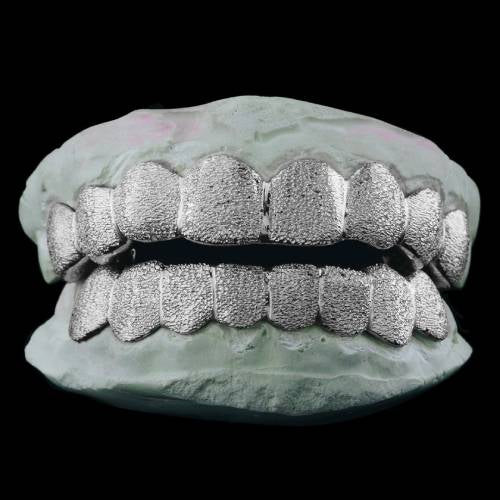 Silver Diamond Dusted Solid Textured Grillz