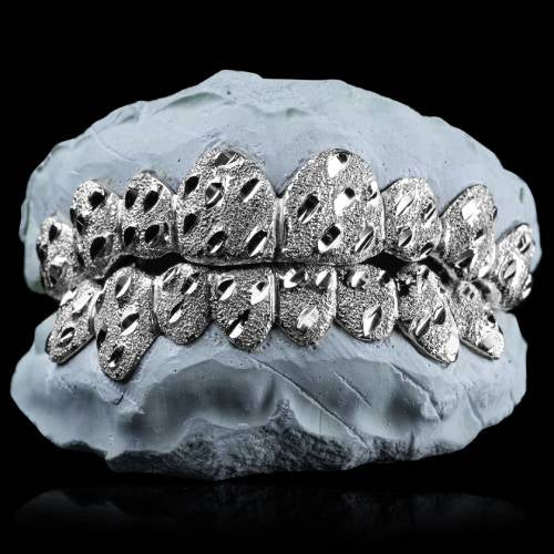 Silver Gold Nugget Cut Solid Textured Grillz