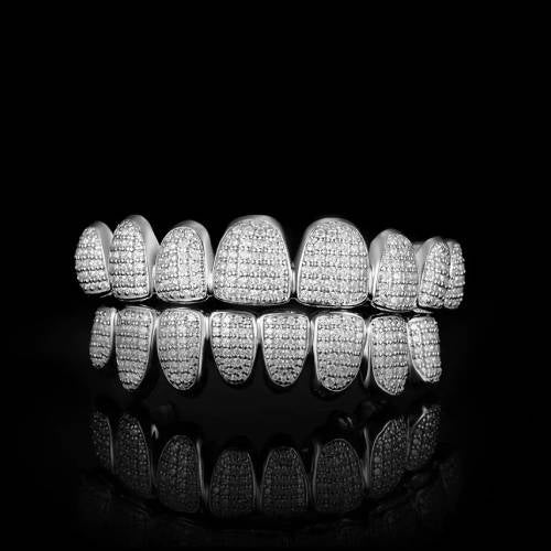 Silver/Moissanite White Diamond Honeycomb Grillz