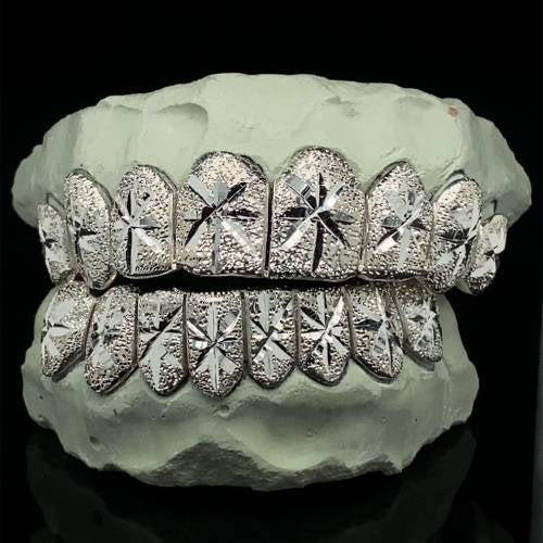 Silver Starburst Cut Solid Textured Grillz